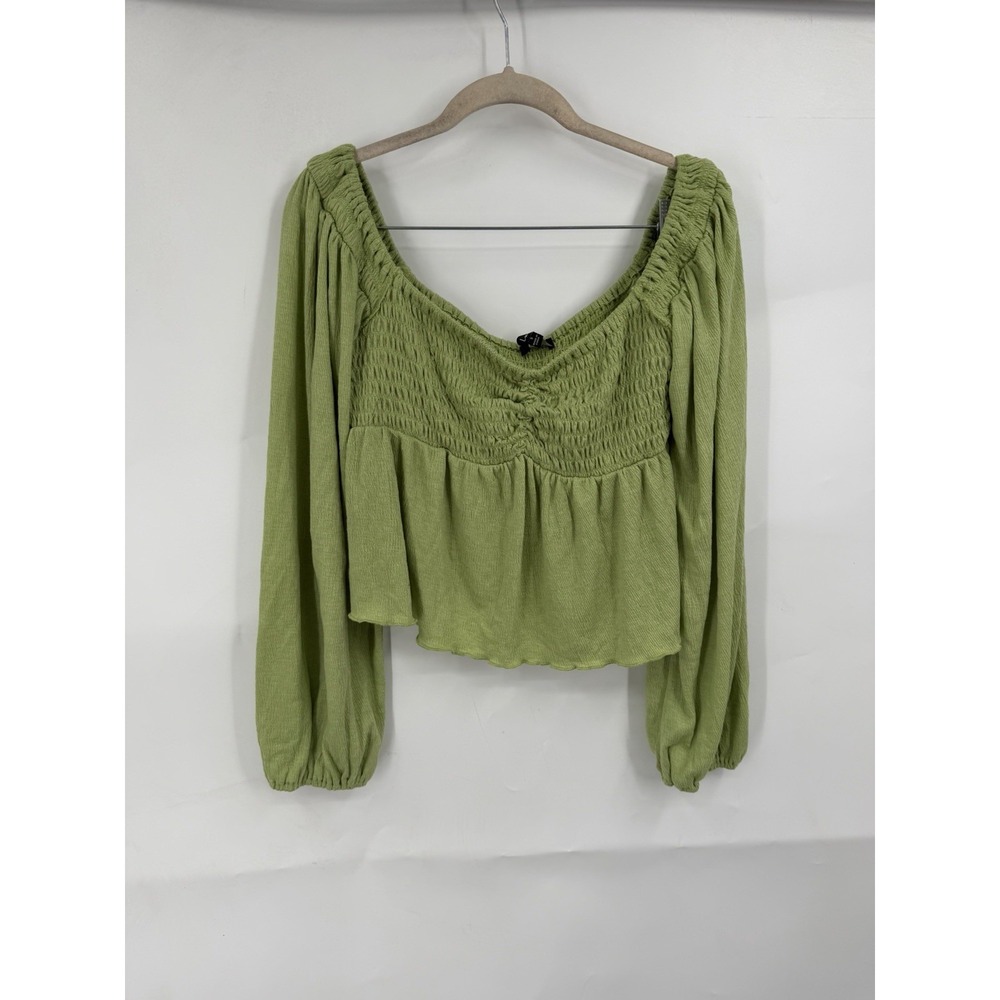 Lulus Smocked Fairy Renn Folk Crop Ready For Spring Top Women S Green Milk Maid